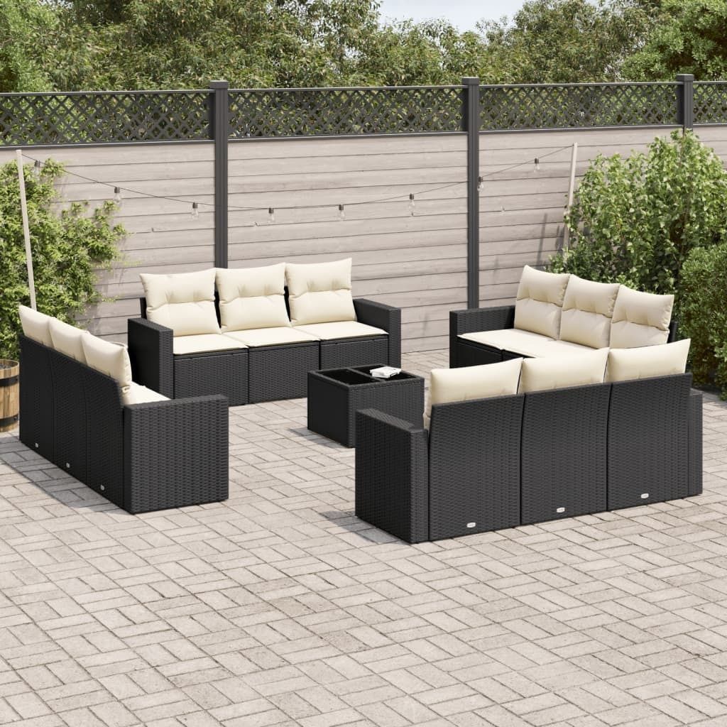 13-tlg. Garten-Sofagarnitur - mit Kissen Schwarz Poly Rattan - Sitzgruppe 3251113