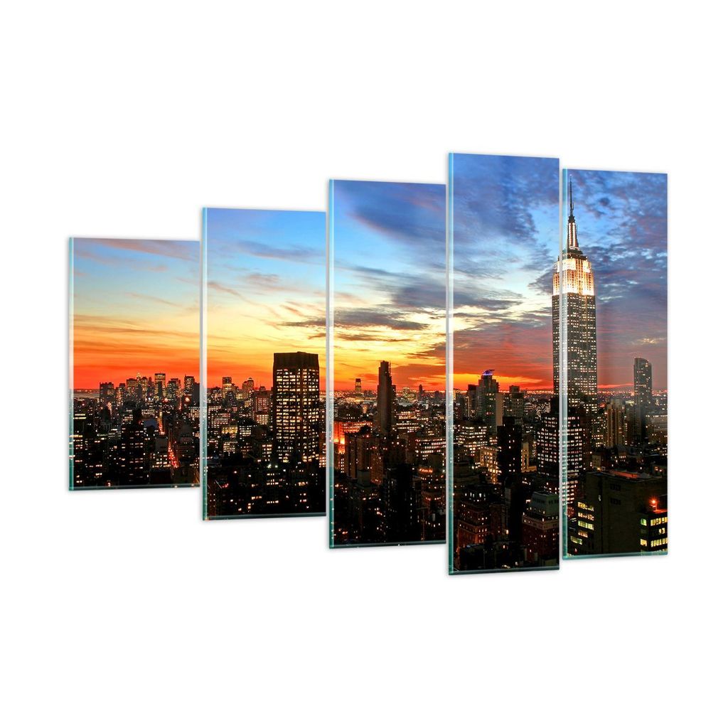 Bilder auf glas - Amerika gebäude sonnenuntergang wolkenkratzer - 150x100cm - Glasbilder - Wandbilder - Kunstdruck - Wanddekoration aus Glas - Gla...