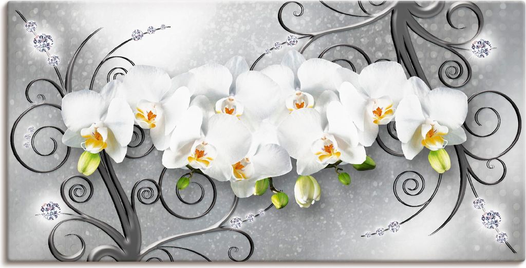 ARTland Leinwandbild weiße Orchideen auf Ornamenten Größe: 40x20 cm