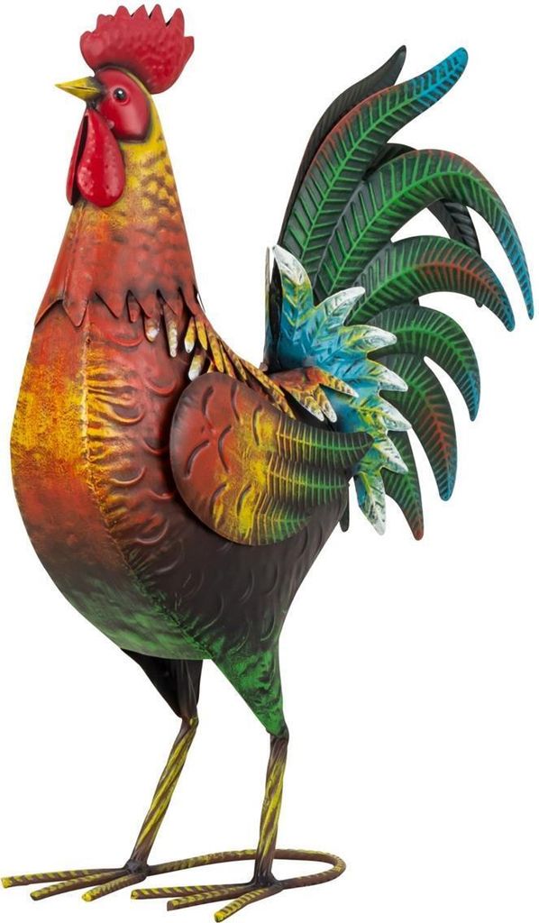 Bunte Hahn Figur Metall 39cm bunte Vogelfigur Gartenfigur Produktbild 