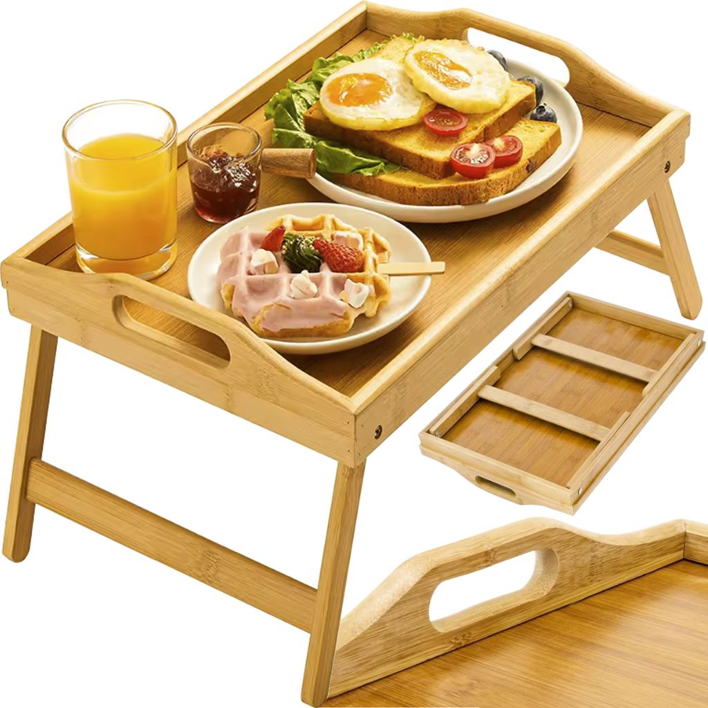 Ruhhy Laptoptisch Frühstück aus Bambus 48,5 x 28,5 cm - Betttablett Klappbar und eine Couch - XL-Klapptisch, Perfekt für Laptop, Essen, Lesen 25052