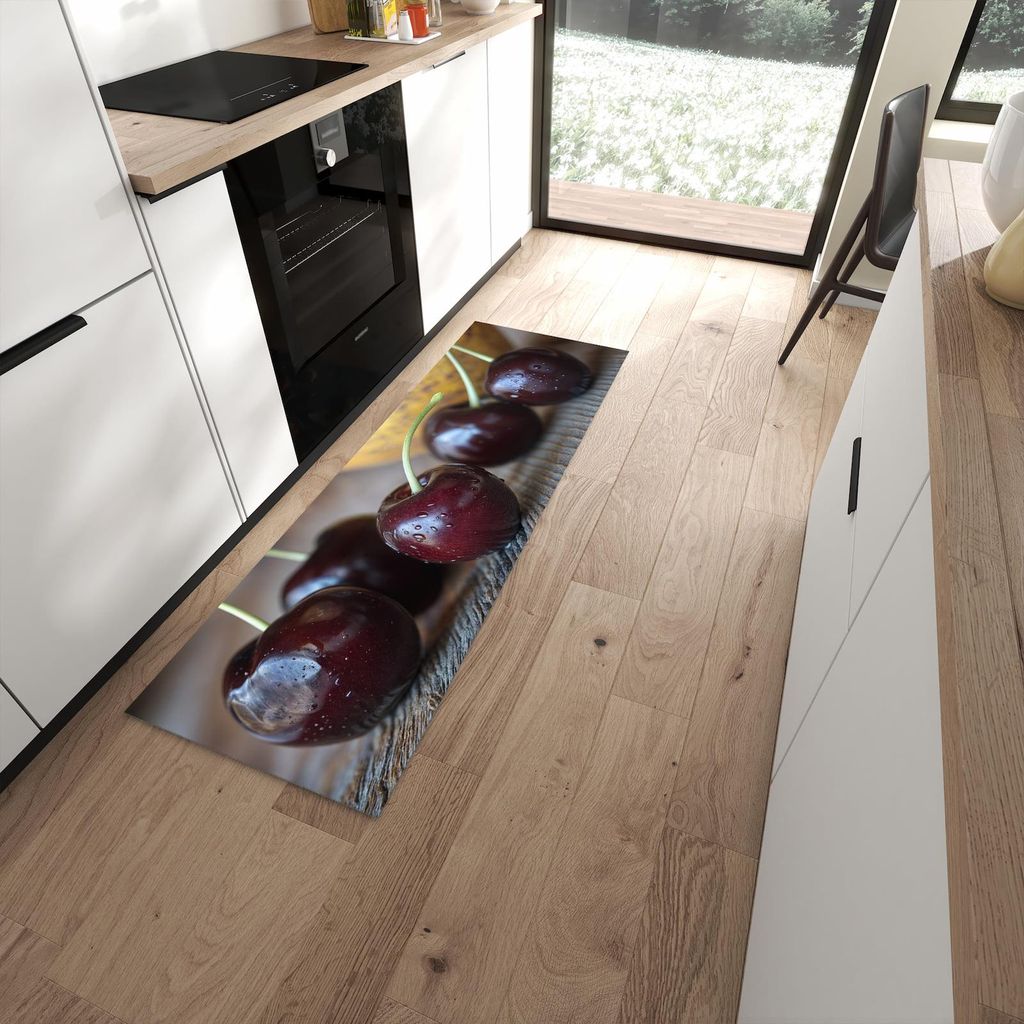 Küchenteppich 60x180cm rutschfest & abwischbar PVC Läufer - Frische Kirschen