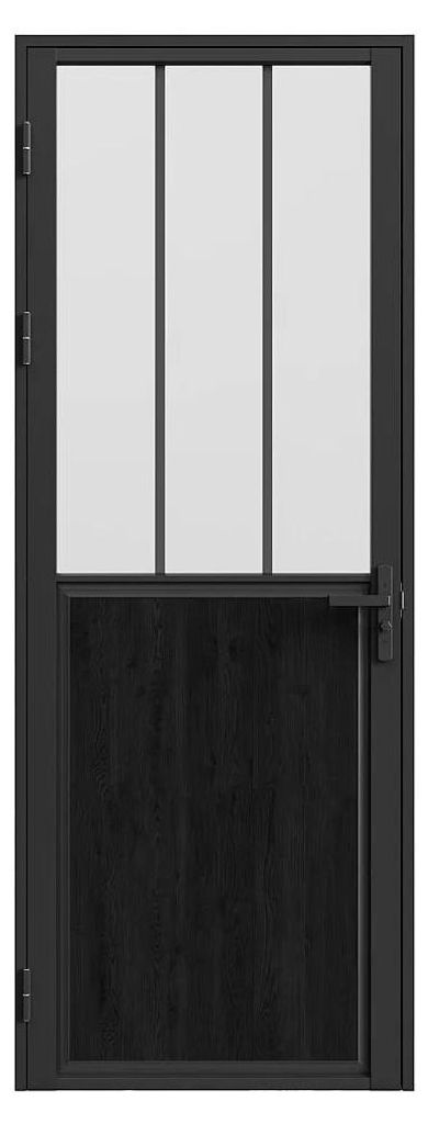 Doppelseitige Tür im Industriestil aus Aluminium und mattiertem gehärtetem Glas - H 204 x B 93 cm - Schwarz - ERMELO