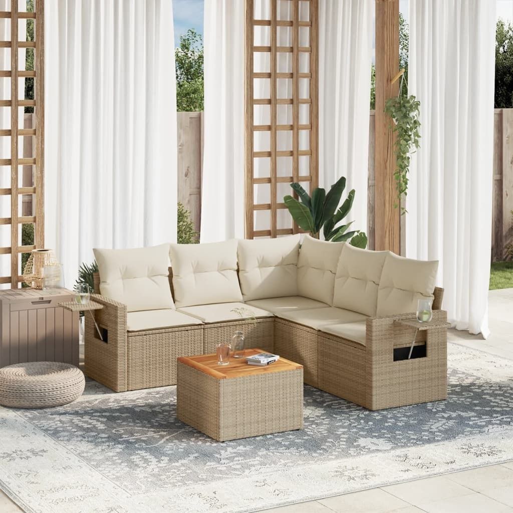 6-tlg. Garten-Sofagarnitur mit Kissen Beige Poly Rattan 3256891