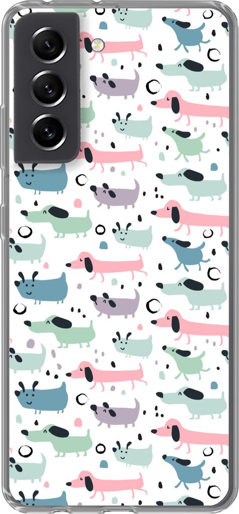 MuchoWow Handyhülle Schutzhülle Hülle für Telefoonhoesje Samsung Galaxy S21 FE Muster - Hund - Zeichnung - Jungen - Mädchen - Kinder - Kinde...