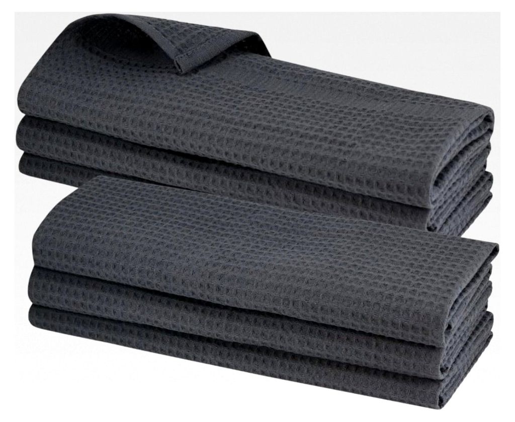 6 Geschirrtücher aus 100% Baumwolle Waffel-Piqué in Anthrazit Dunkelgrau