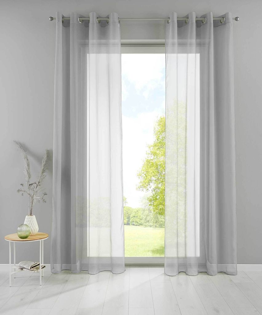 2er Set Ösengardinen HxB 175x140 cm Grau Transparent Produktbild 