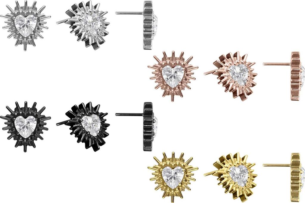 Piercing-Zubehör Titan Aufsatz mit Push Pin KRISTALLHERZ + SONNENSTRAHLEN
