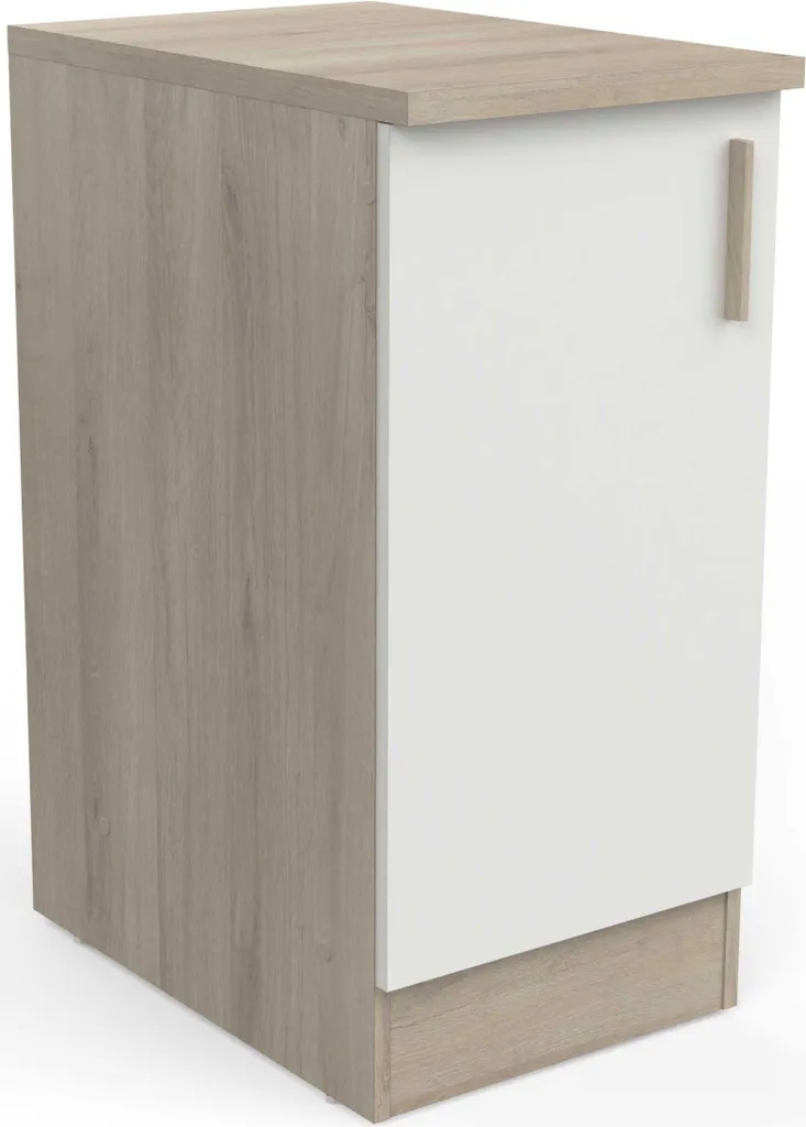 Armoire basse Romanie 40 cm, 1 porte et étagère Chêne Kronberg et Blanc