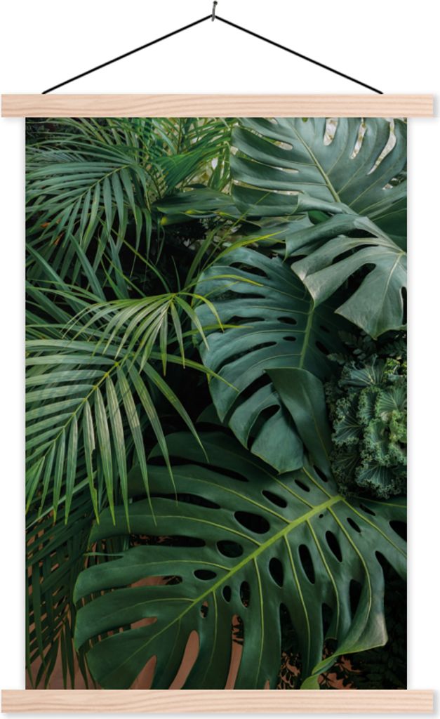 MuchoWow Textilposter Pflanzen - Dschungel - Blätter - Tropisch 40x60 cm mit holzfarbenen Rahmen - Poster