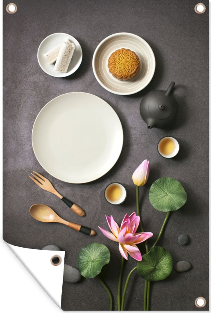 MuchoWow 80x120 cm Outdoor-Poster Gartendeko Sichtschutz Garten Poster für den Garten Flachleger - Tee - Kuchen