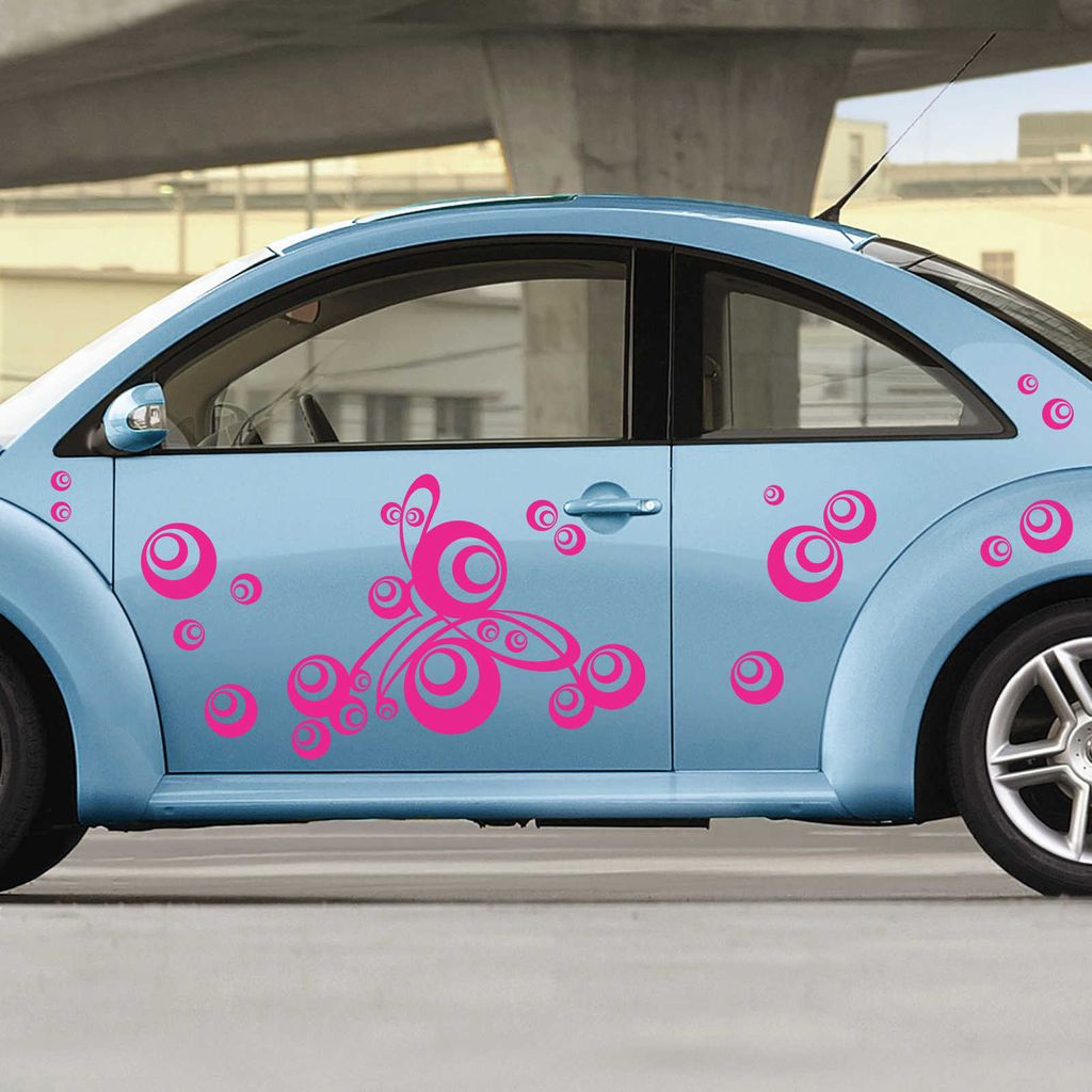 Aufkleber - Autoaufkleber-Set "Retro Swirl" Bogen 180cm x 60cm pink - Tuning Carystyling Heckscheibe Auto