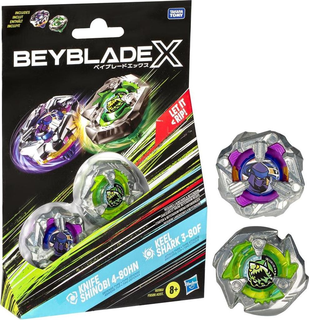 Beyblade X Knife Shinobi 4-80HN und Keel Shark 3-80F Dual Pack, Geschicklichkeitsspiel