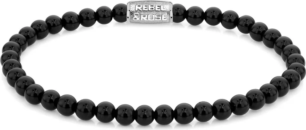 Bracciale Onice Nero 4mm Rebel & Rose RR-40107-S-M in Acciaio