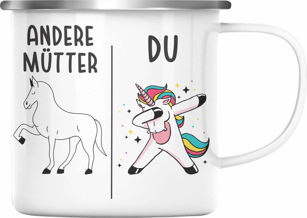 Trendation - Emaille Tasse mit Spruch für Mutter Mama Muttertag Muttertagsgeschenk von Tochter Beste Mami (Silber)