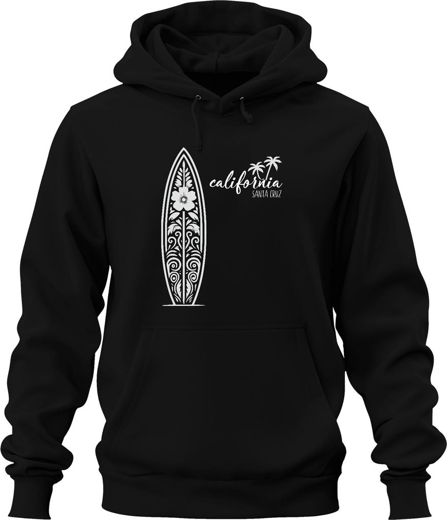California Santa Cruz Surfbretter Surfen Palmen Strand Vintage Uni Hoodie Kapuzenpullover, Schwarz, L