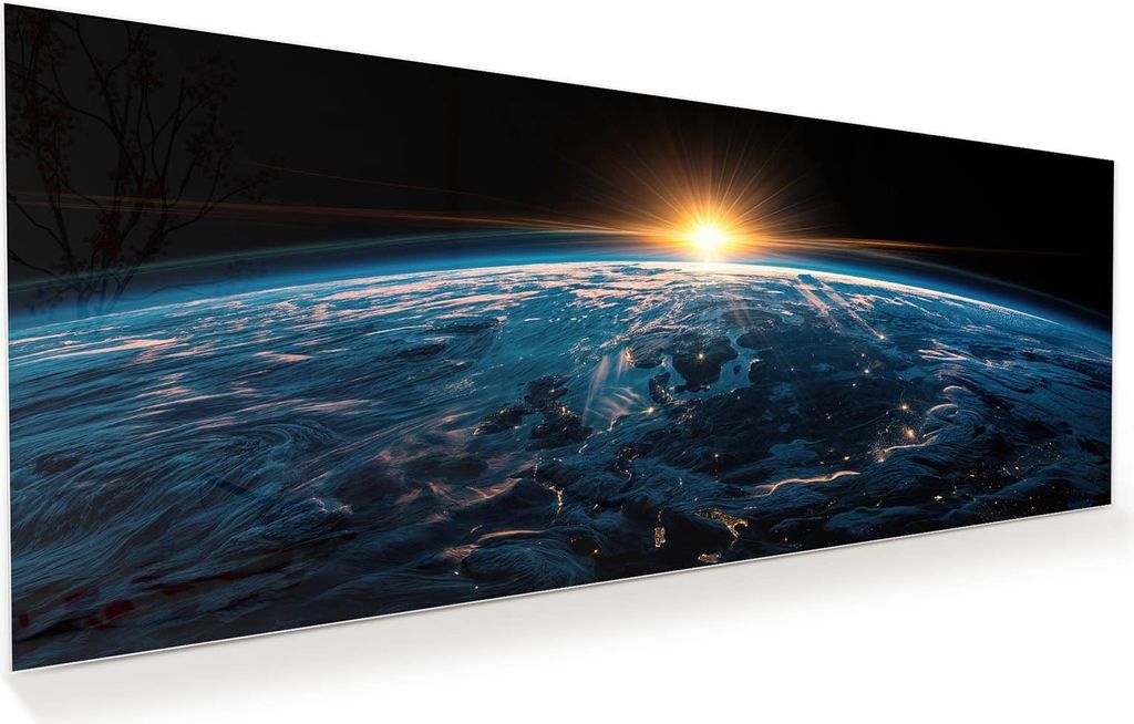Glasbild 100x40cm in XXL für Wohnzimmer, Schlafzimmer Motiv Sonnenaufgang Erde