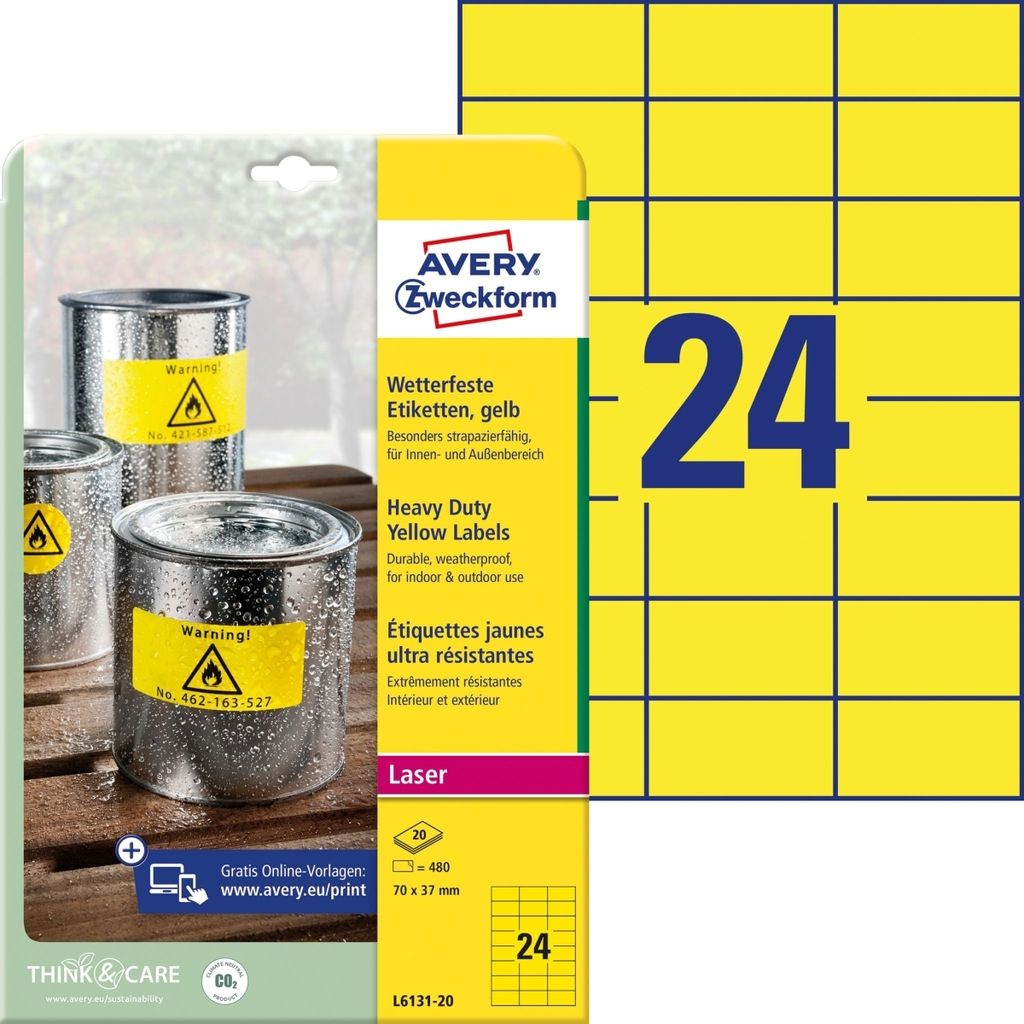 AVERY Zweckform wetterfeste Etiketten, 70 x 37 mm, gelb Image du produit 