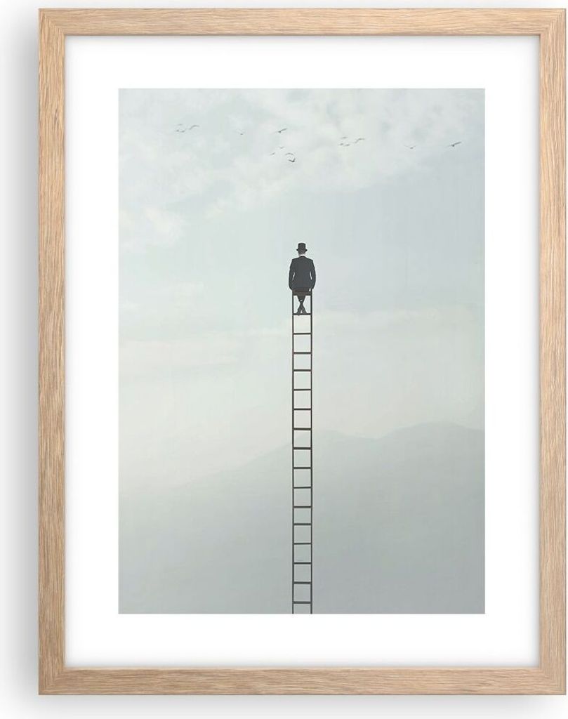 Gerahmtes Poster - Rahmen in heller Eiche - Leiter Himmel Symbol - 30x40 cm - Wand Bild - Wanddeko - Wandbilder - Kunstposter - Wandposter - Bilder...