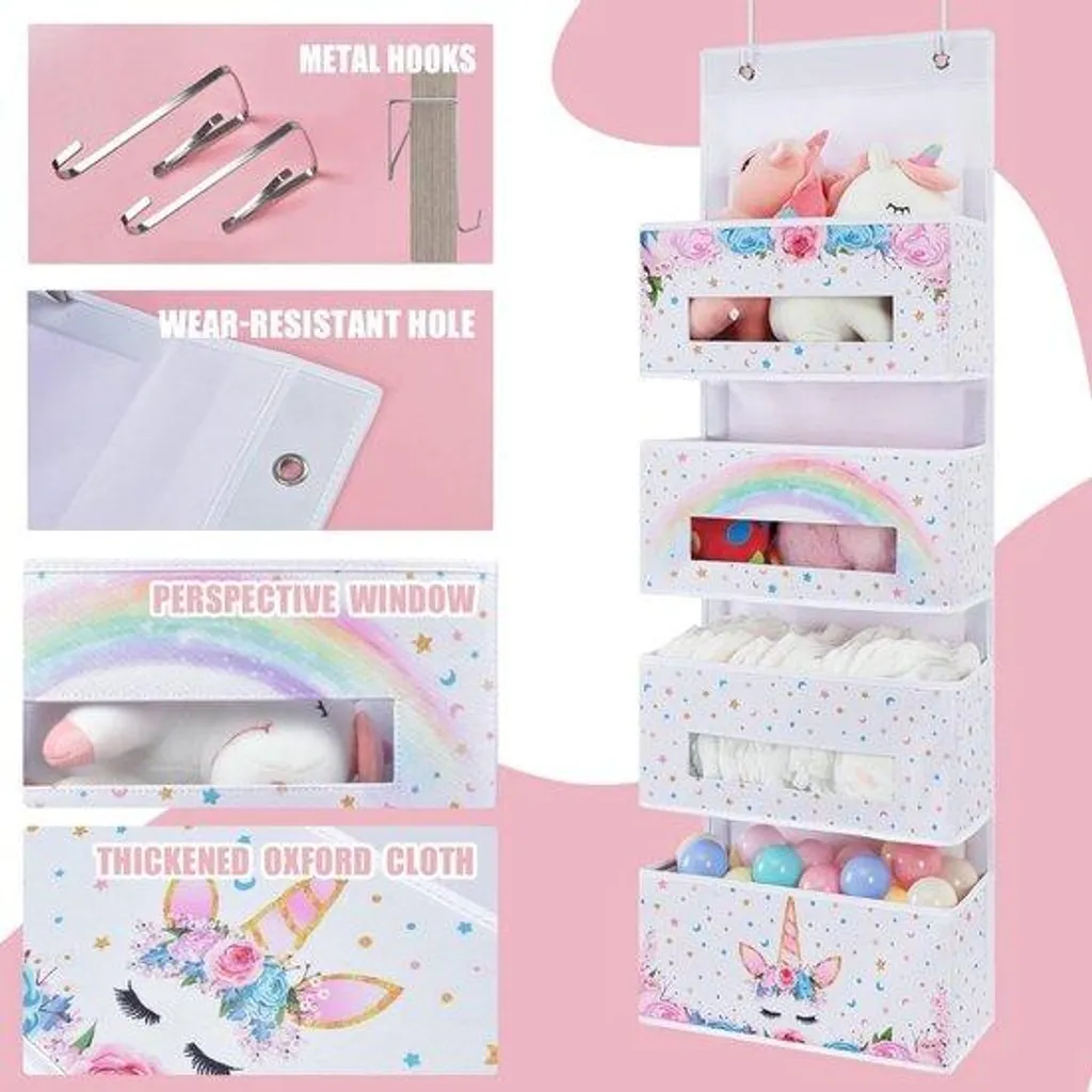 Meuble de rangement jouets Licorne rose suspendu pour chambre de fille