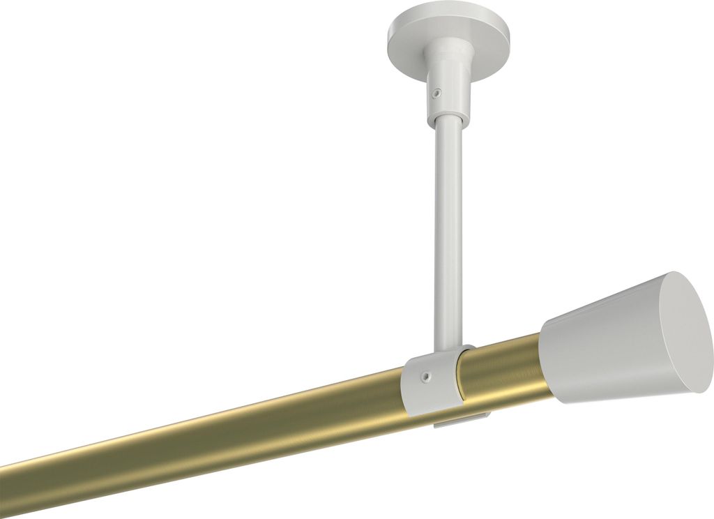 Interdeco Gardinenstange / Vorhangstange Messing-Optik / Weiß, Typ Sonette Sitra (Konus) ohne Ringe, Deckenmontage, 20 mm Ø 1-läufig, 240 cm