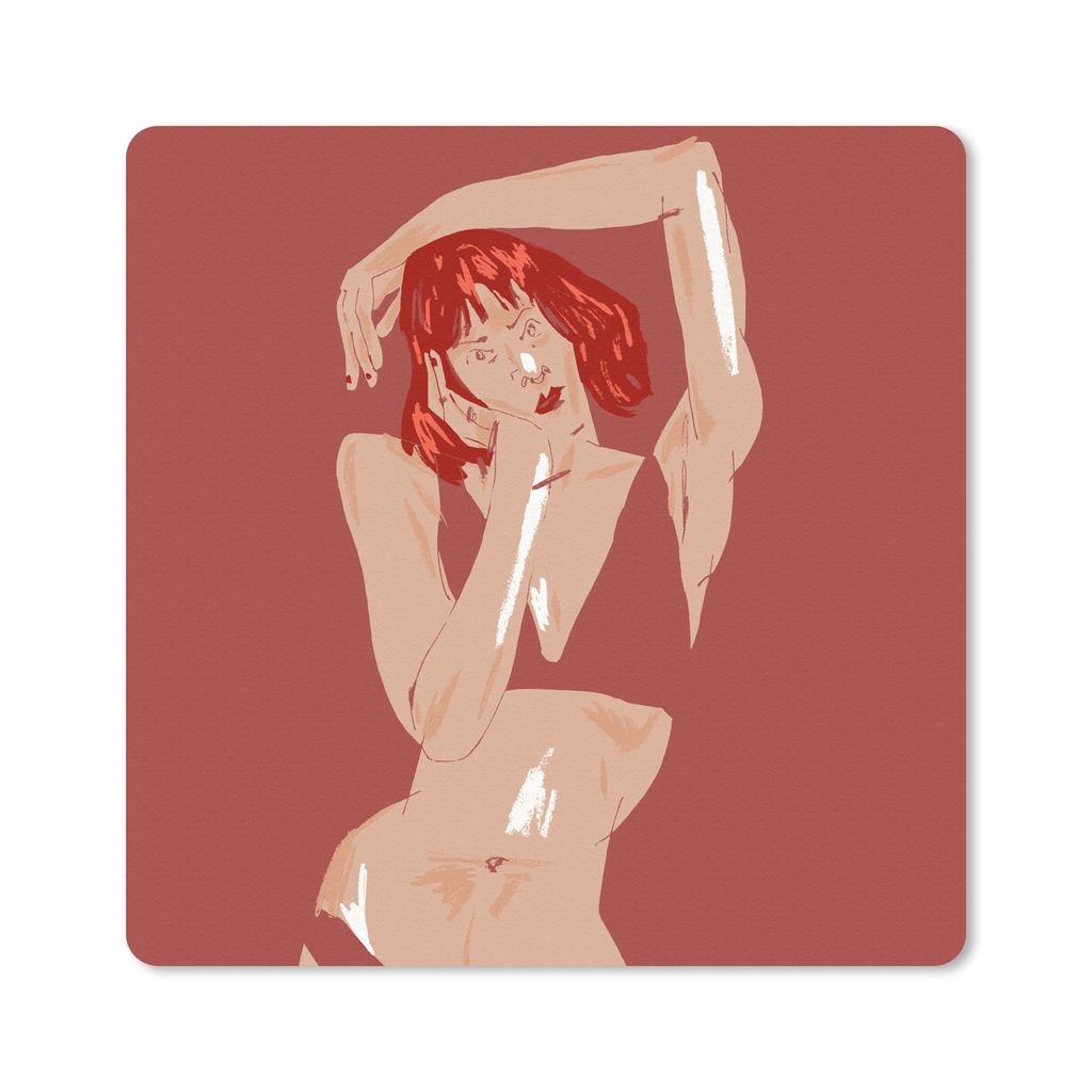 MuchoWow Mauspad Mousepad Frau - Rot - Abstrakt - Porträt 20x20 cm - Mousepads - Maus Mat - Pad - Mausunterlage - Desk Mat - Bureauartikeln