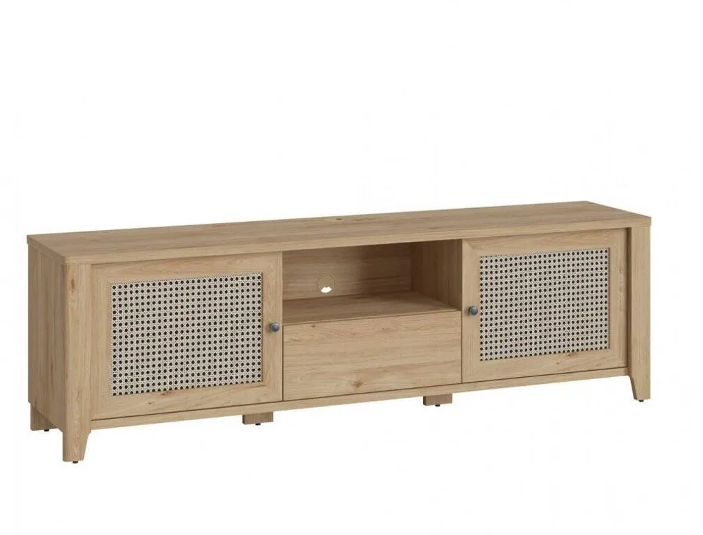 Banc TV design Cestino bois et noir avec rangements larges et tiroir