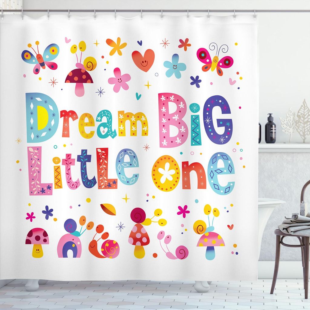 ABAKUHAUS Traum Duschvorhang, Traum groß Kleine Kinder Kinderzimmer-Kunst mit niedlichen Cartoon-Charakteren Bunte Druck, 175 x 200 cm, Mehrfarbig