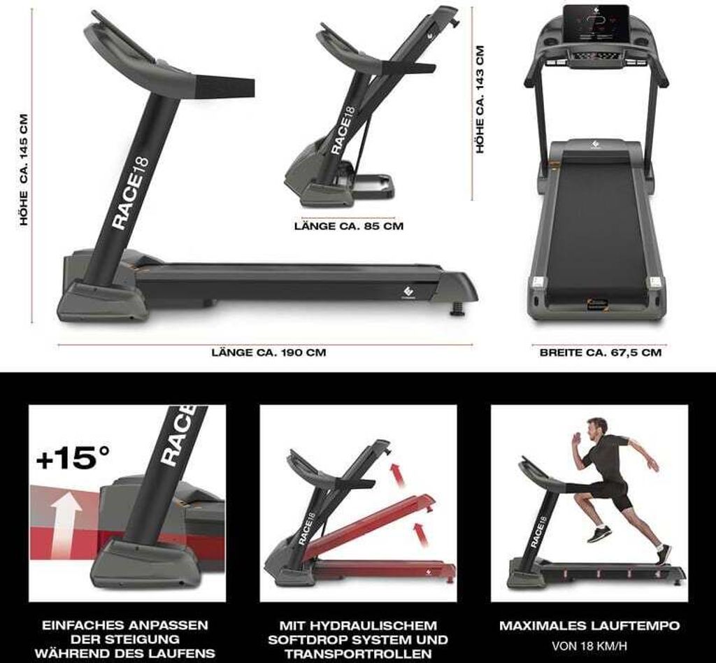 FitEngine Laufband RACE18 Profi extra leise 8 Zonen Produktbild 3