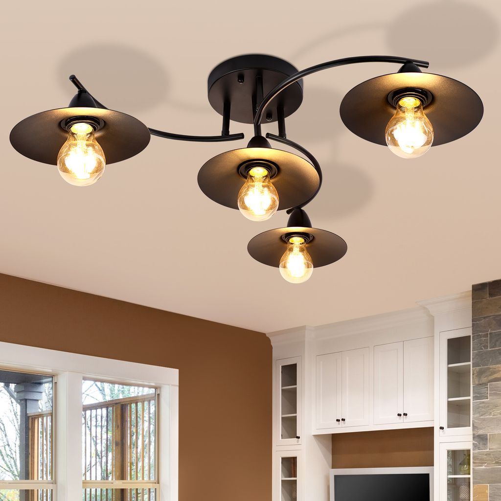ZMH lampa sufitowa czarna vintage E27 z 4 płomieniami Zdjęcie produktu 