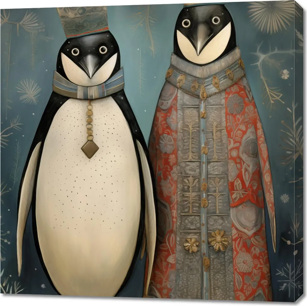 Tableau carré Pingouins royaux 90 cm - Impression sur toile haute qualité