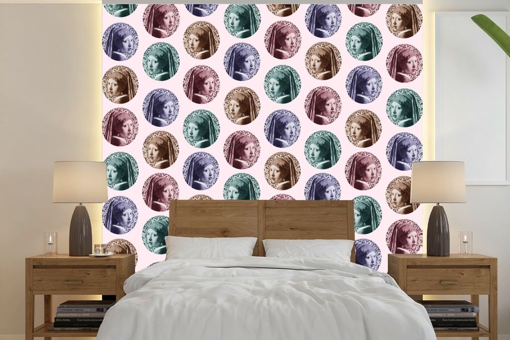 MuchoWow Fototapete für Wohnzimmer oder Schlafzimmer Wandtapete Vinyl Motivtapete Girl with a Pearl Earring - Muster - Farben - 240x240 cm - Sch...