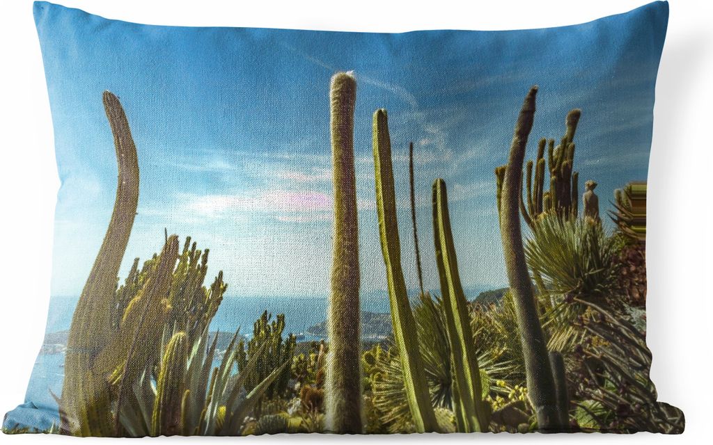 MuchoWow Outdoor Kissen - Kaktus - Meer - Himmel - 60x40 cm - Wetterfest - Lounge Kissen - Zierkissen - Kissen für Innenräume
