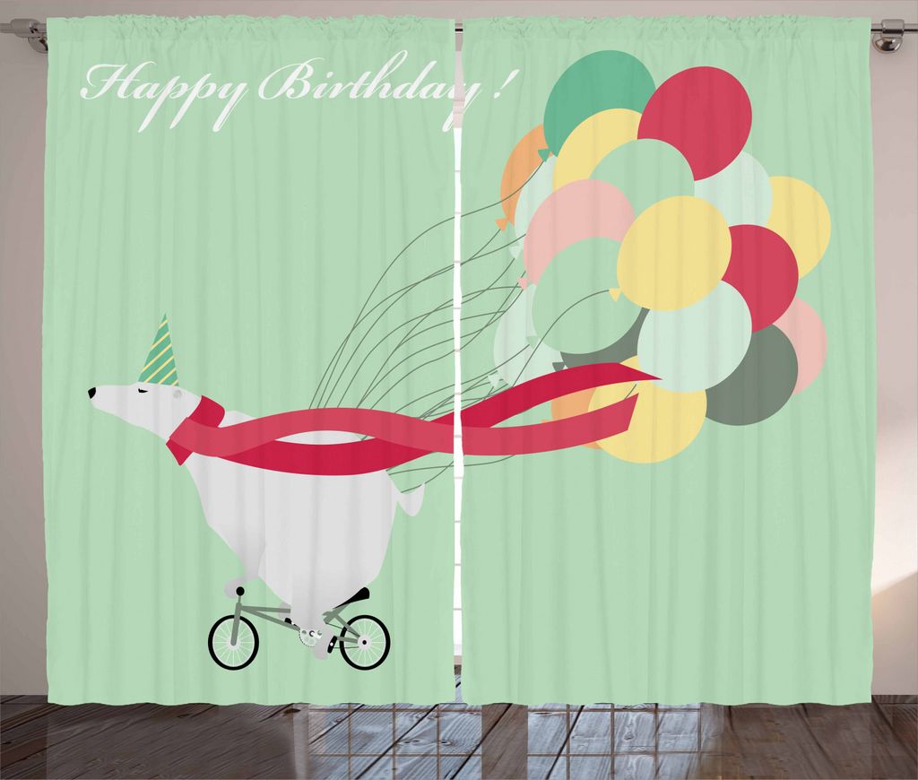 ABAKUHAUS Eisbär Rustikaler Vorhang, Alles Gute zum Geburtstag-Party, Wohnzimmer Universalband Gardinen mit Schlaufen und Haken, 280 x 225 cm, Hel...
