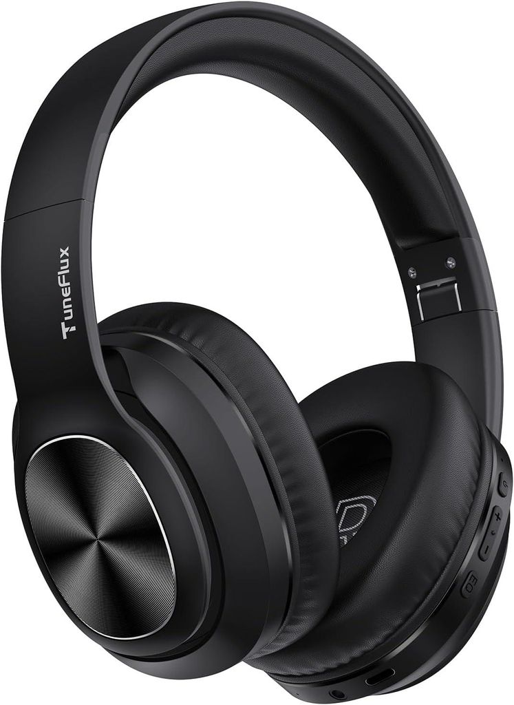 TuneFlux Over-Ear Bluetooth Kopfhörer mit 80h Akku, 3 EQ Modi, HiFi Stereo, faltbar, Mikrofon, Schnellladung & AUX Anschluss