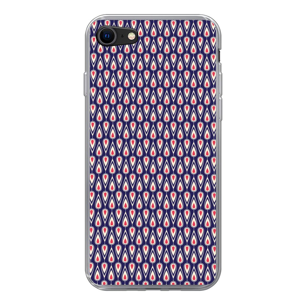 MuchoWow Handyhülle Schutzhülle Hülle für iPhone SE 2022 Muster - Vintage - Blau - Rot Silikon Softcase Handy Hülle - Schutzhülle