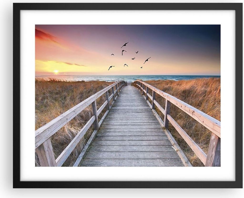 Gerahmtes Poster - Schwarzer Rahmen - Eintrag auf der Strand - 50x40 cm - Wand Bild - Wanddeko - Wandbilder - Kunstposter - Wandposter - Bilderrahm...