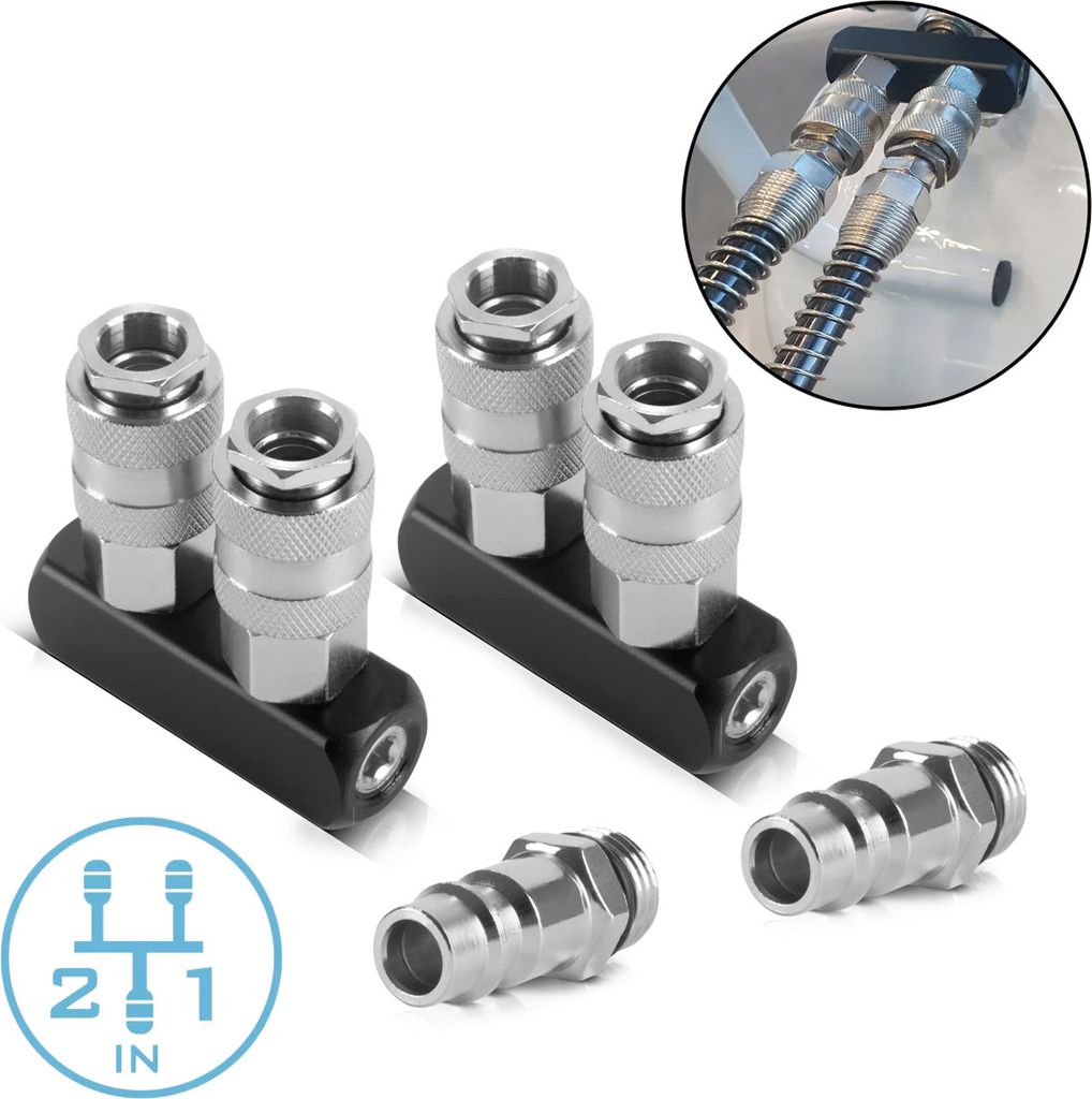 STAHLWERK 2 x 2-fach Druckluft-Verteiler bis 35 bar mit Schnellkupplung 1/4 Zoll
