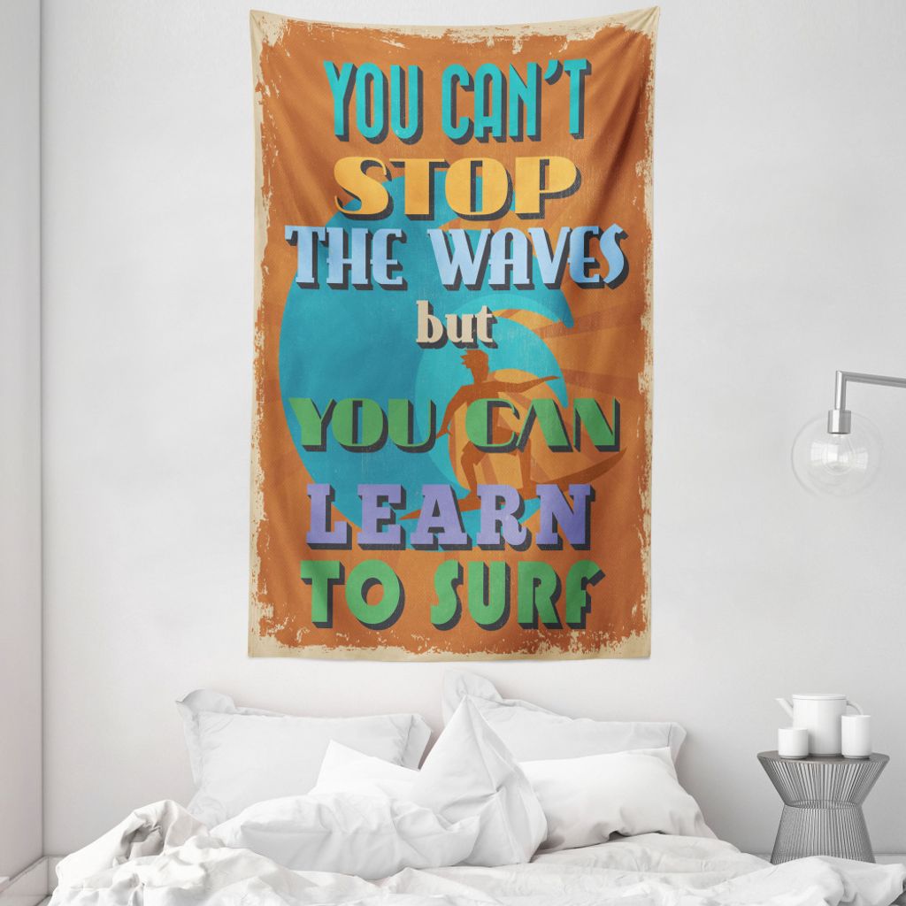 ABAKUHAUS Strand-Zitat Wandteppich und Tagesdecke, Sie können zu surfen lernen aus Weiches Mikrofaser Stoff Waschbar ohne Verblassen Digitaldruck,...