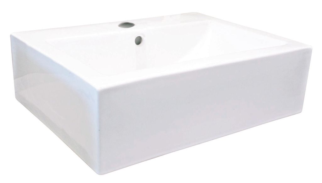 ONDEE ZEN – Rechteckiges Aufsatzwaschbecken CUBIC – Weiß – 52 x 41 cm – Keramik – Mit Überlauf