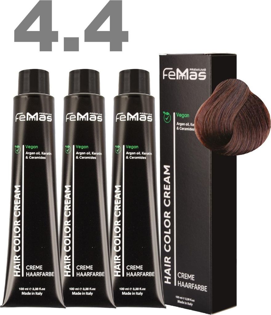 FemMas Haarfarbe mit Arganöl Mittelbraun Kupfer 4.4 | 3x100 ml