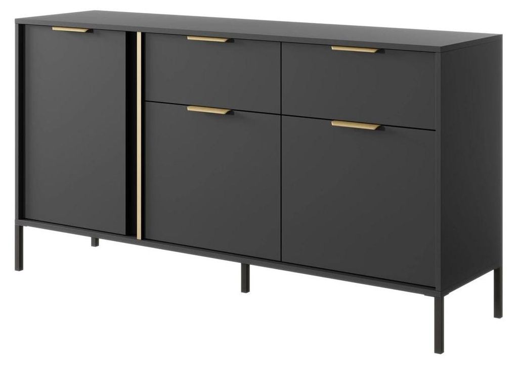 Kommode Sideboard VALDI 153 cm Anthrazit Gold Metallfüße 3D2S
