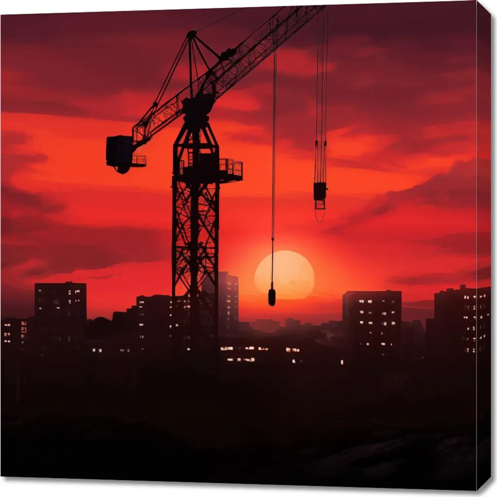 Image 90 x 90 cm Crépuscule au-dessus du chantier - Tableau Carré Déco