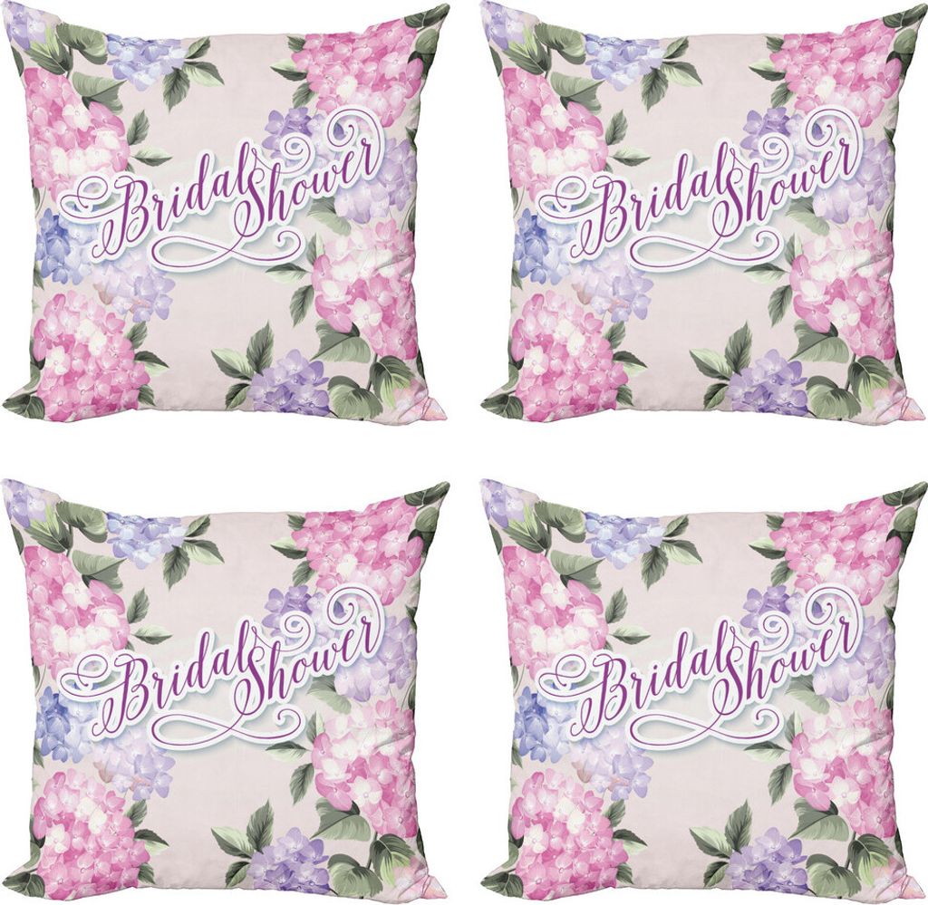 ABAKUHAUS Bridal Shower Kissenbezug Set (4 Stück), Bride Hortensien, Moderner Doppelseitiger Digitaldruck, 60 cm x 60 cm, Lila und Hellrosa