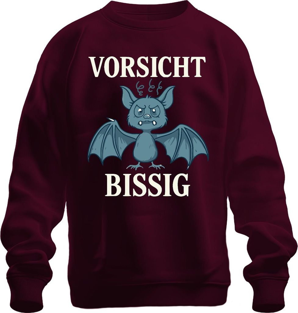 Vorsicht Bissig Fledermaus Halloween Lustig Geschenk Cartoon Uni Sweatshirt Pullover, Burgundy, XXL