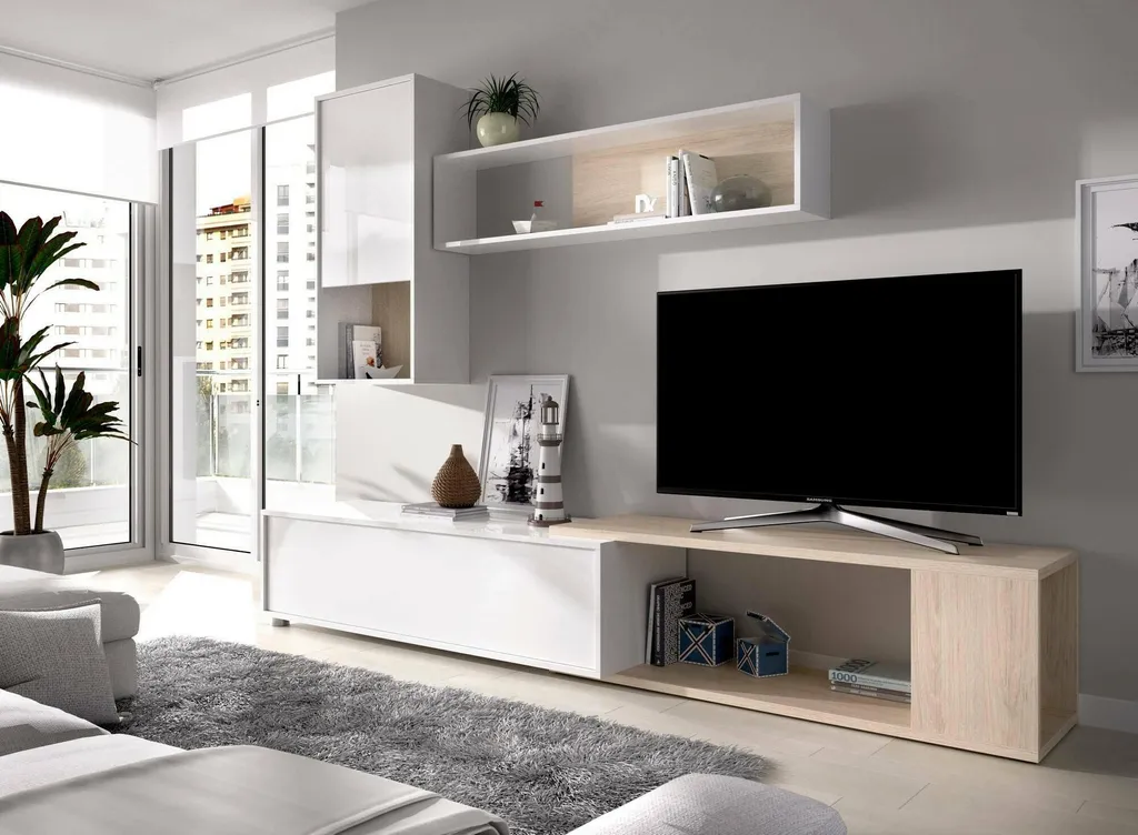 Fortuna Meuble de Salon Blanc Brillant - Ensemble Mural Modulable Chic - 2