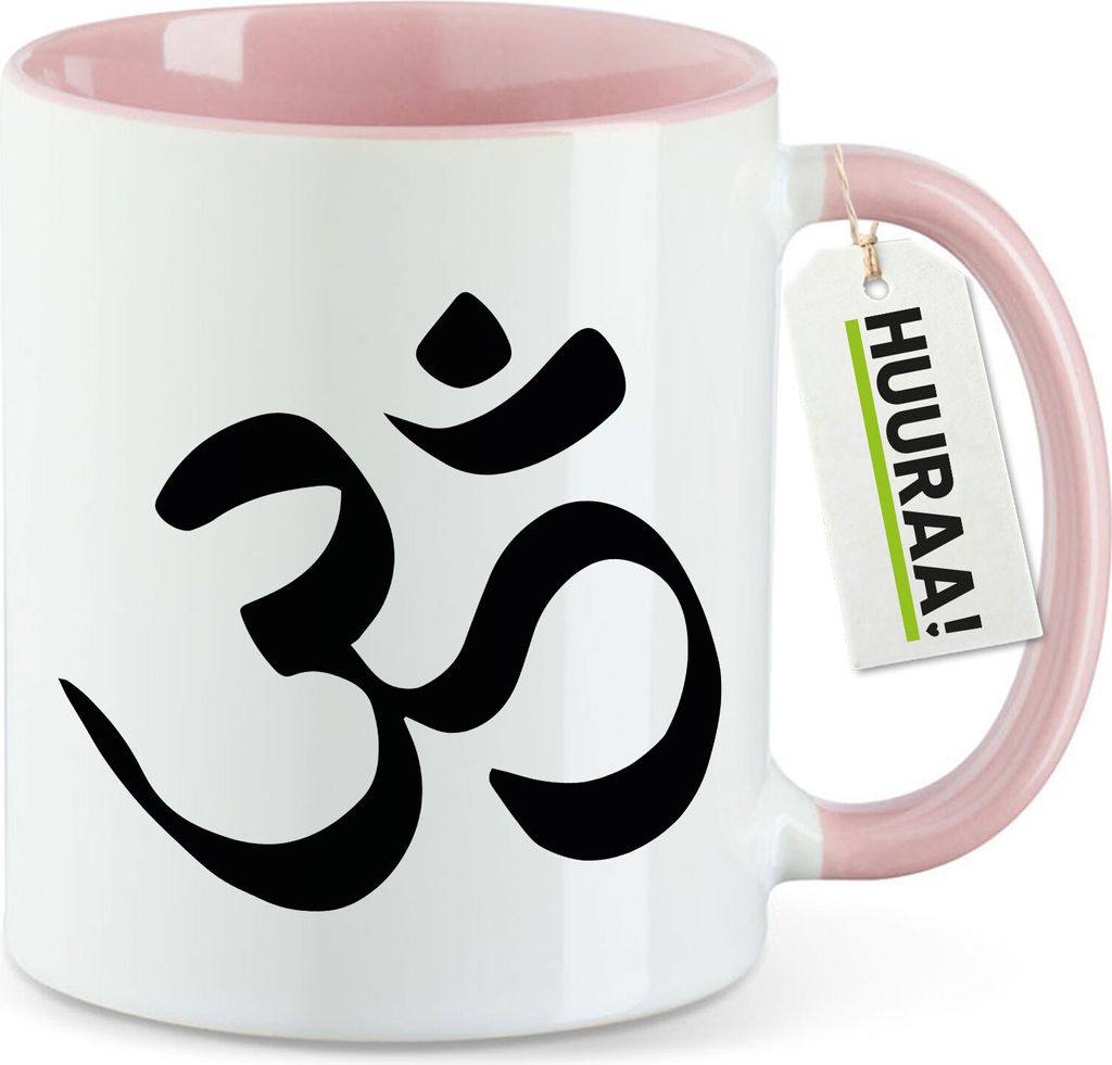 Huuraa Kaffeetasse Yoga-Om Symbol 330ml Rosa Keramik Kaffeebecher Geschenkidee