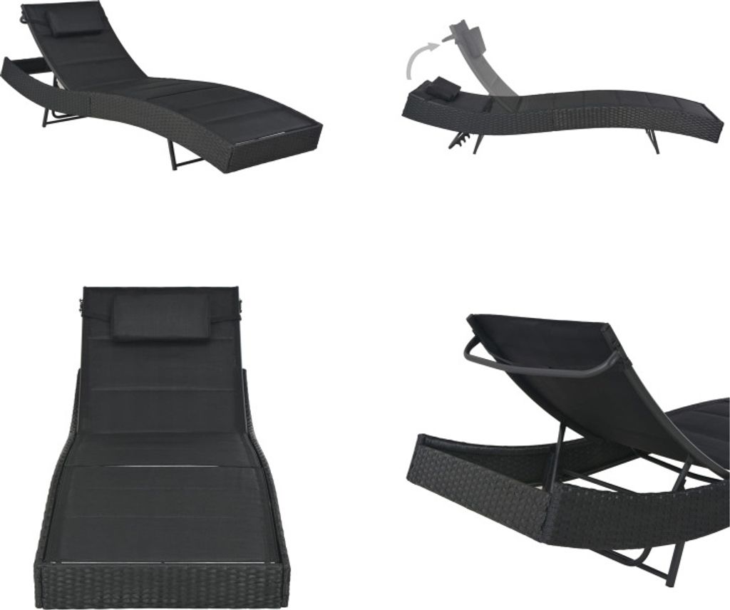vidaXL Sonnenliege Poly Rattan und Textilene Schwarz - Sonnenliege - Sonnenliegen - Rattan-Sonnenliege - Rattan-Sonnenliegen