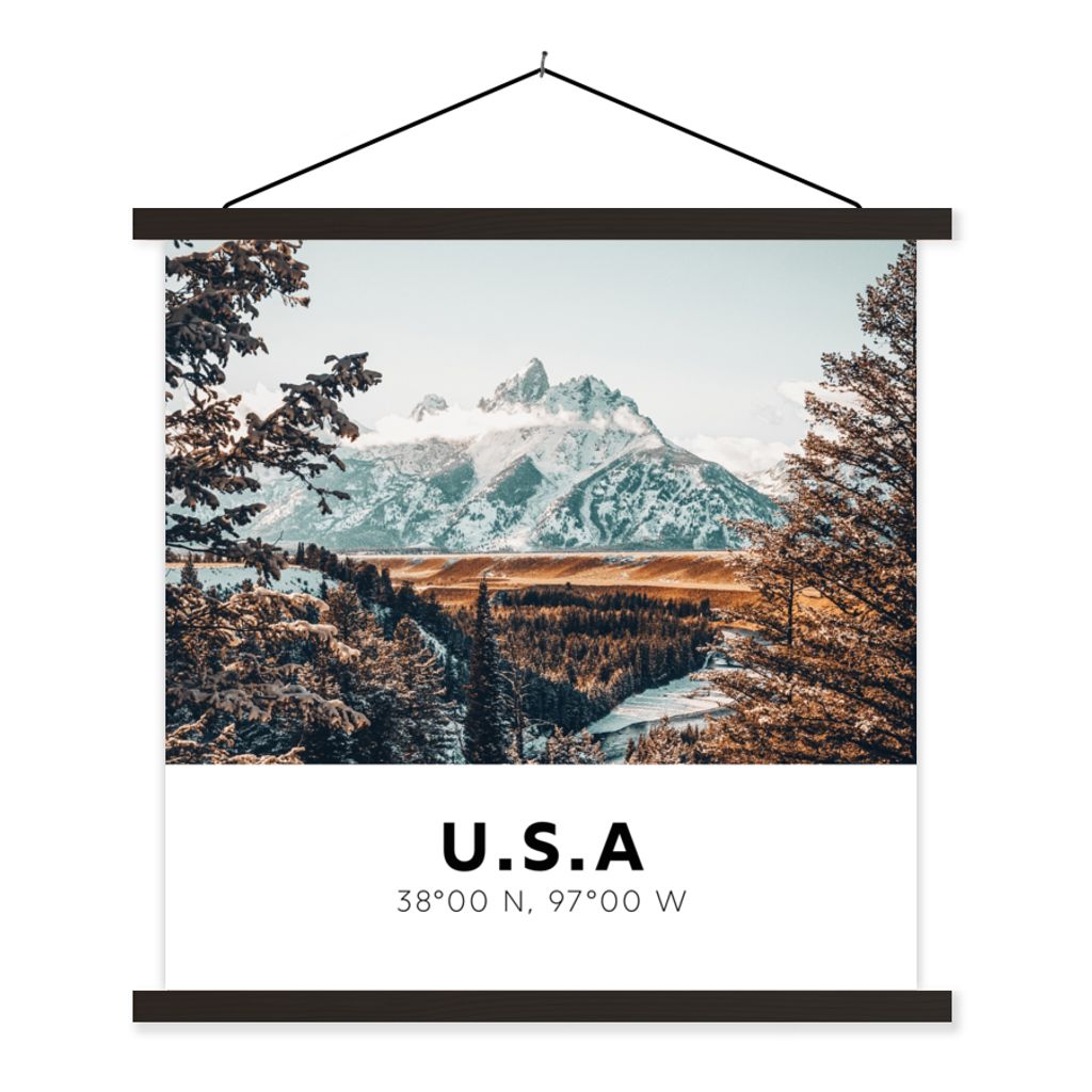 MuchoWow Textilposter Amerika - Berge - Schnee 40x40 cm mit schwarzem Rahmen - Fotos