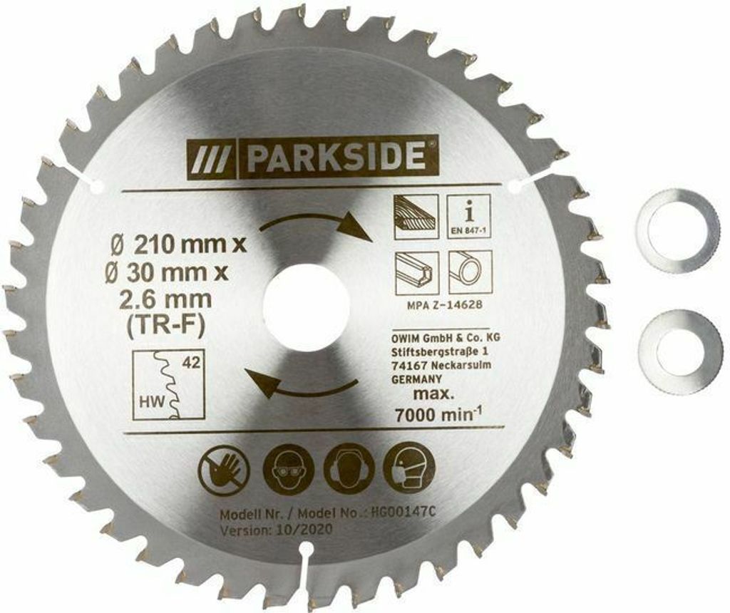 PARKSIDE Kreissägeblatt HM PKSB 210 mm, aus Stahl HM TCT 42 Zähne Hartmetall